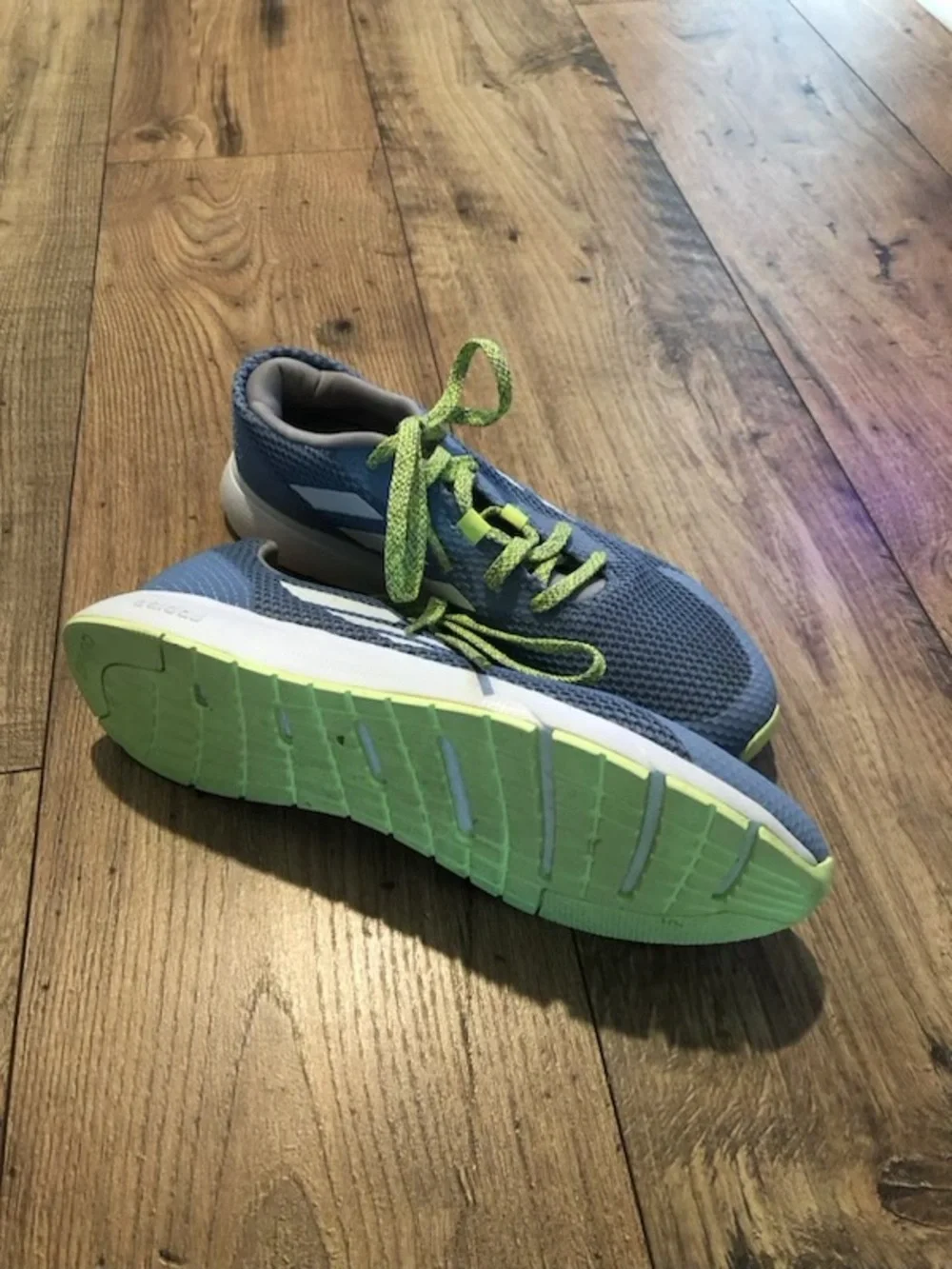 adidas Women’s Blue Mesh Sneakers with Neon Green Laces